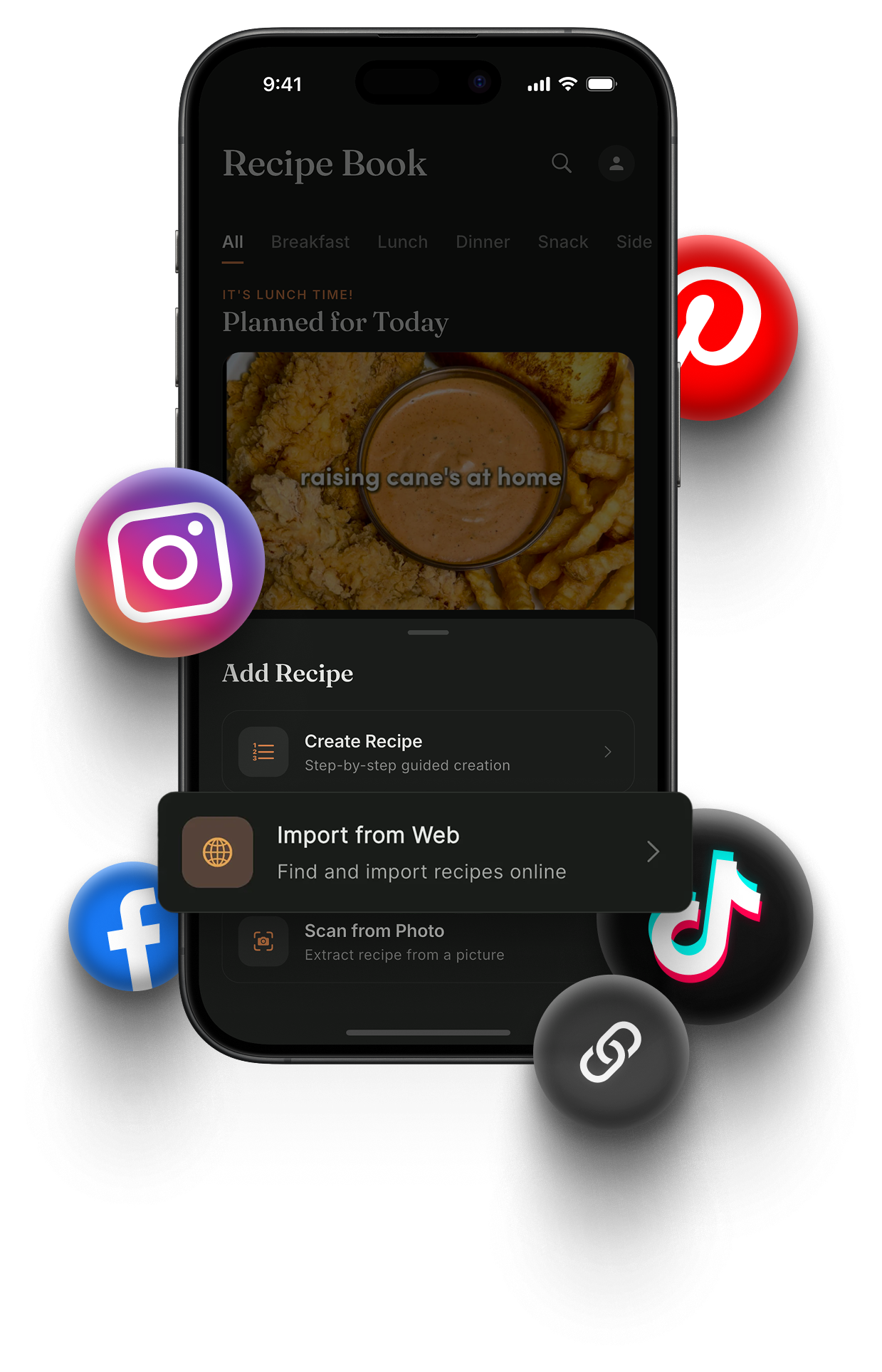 Importing a recipe from a TikTok video into Meally using the Share Sheet.