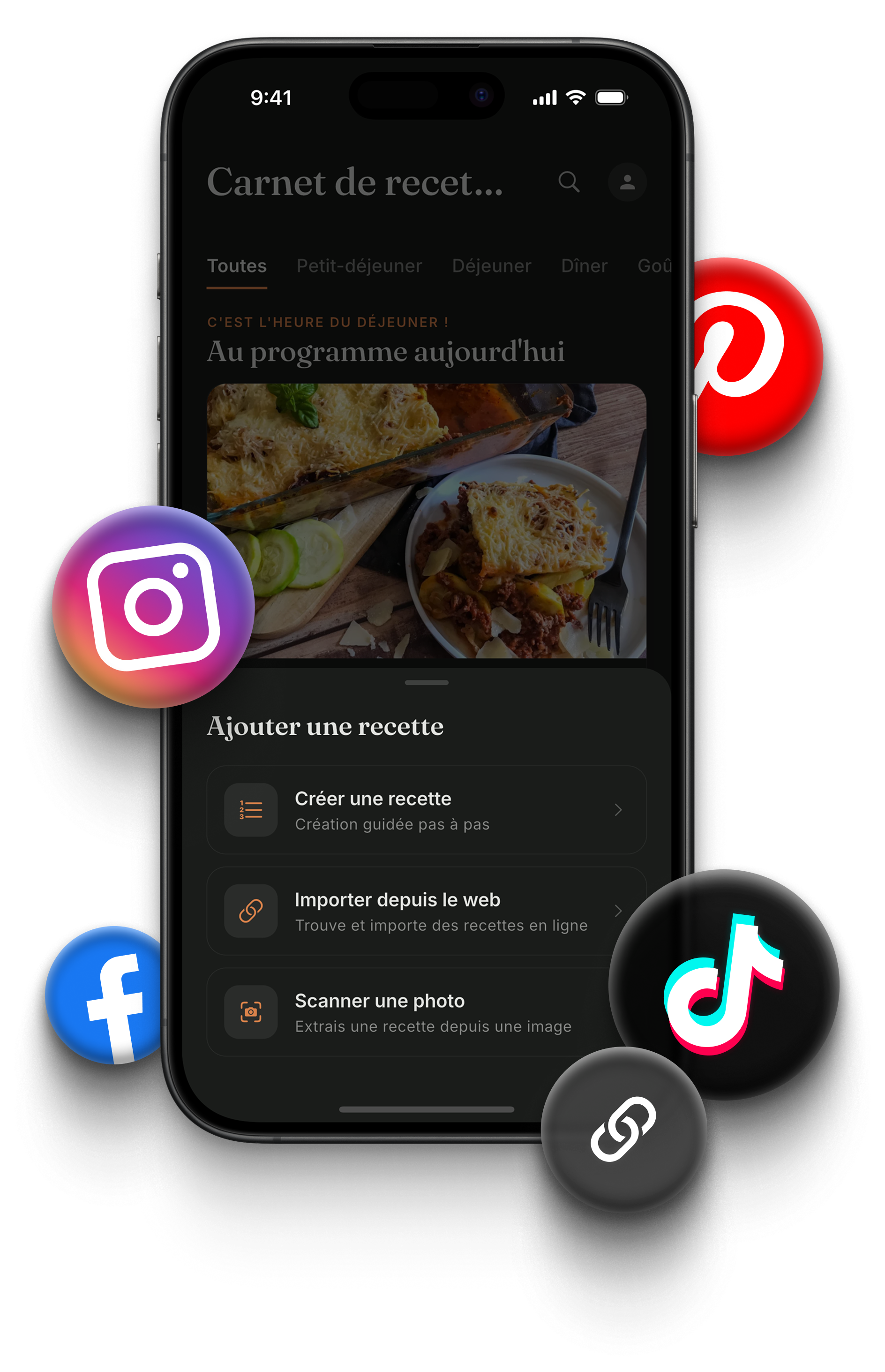 Une recette issue d'une vidéo TikTok importée dans Meally via le menu Partager.
