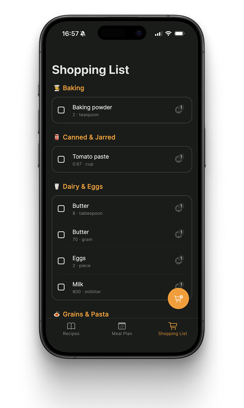 Shopping List Interface