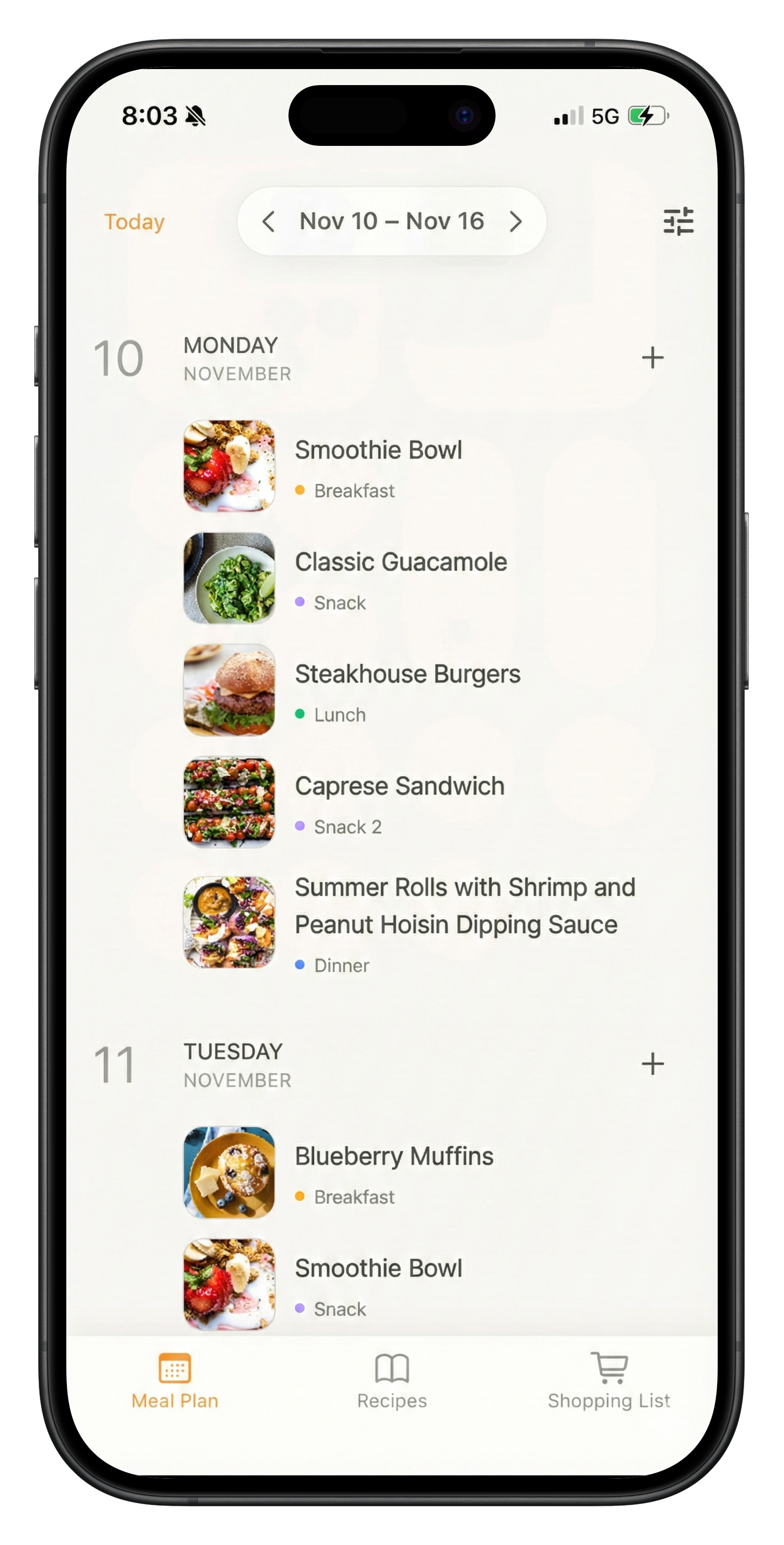 Meally App Interface - Weekly Planner
