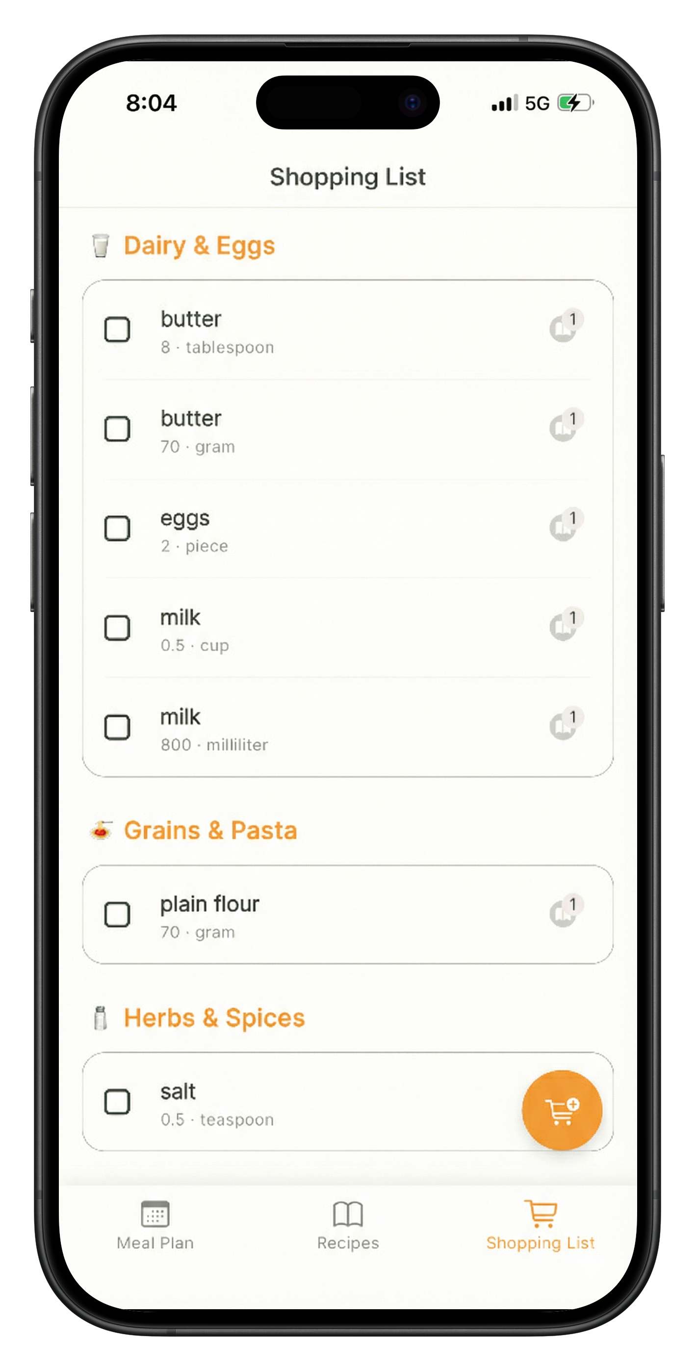 Shopping List Interface