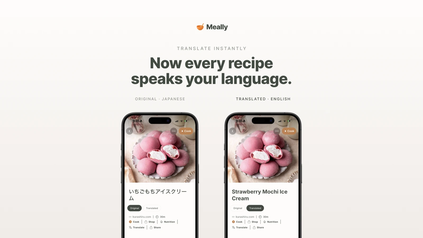 Recipe translation in Meally: an international recipe automatically in English.